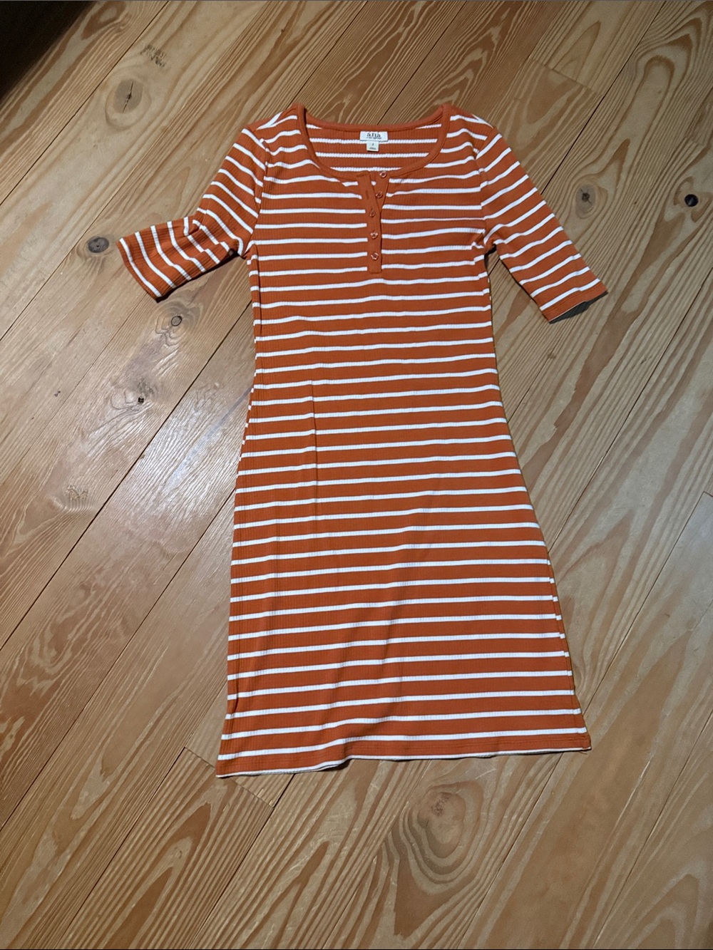 a.n.a Orange & White Striped Rib Knit Midi Dress